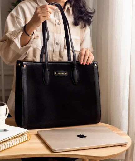 Women Black Structured Professional Office Use Handbag