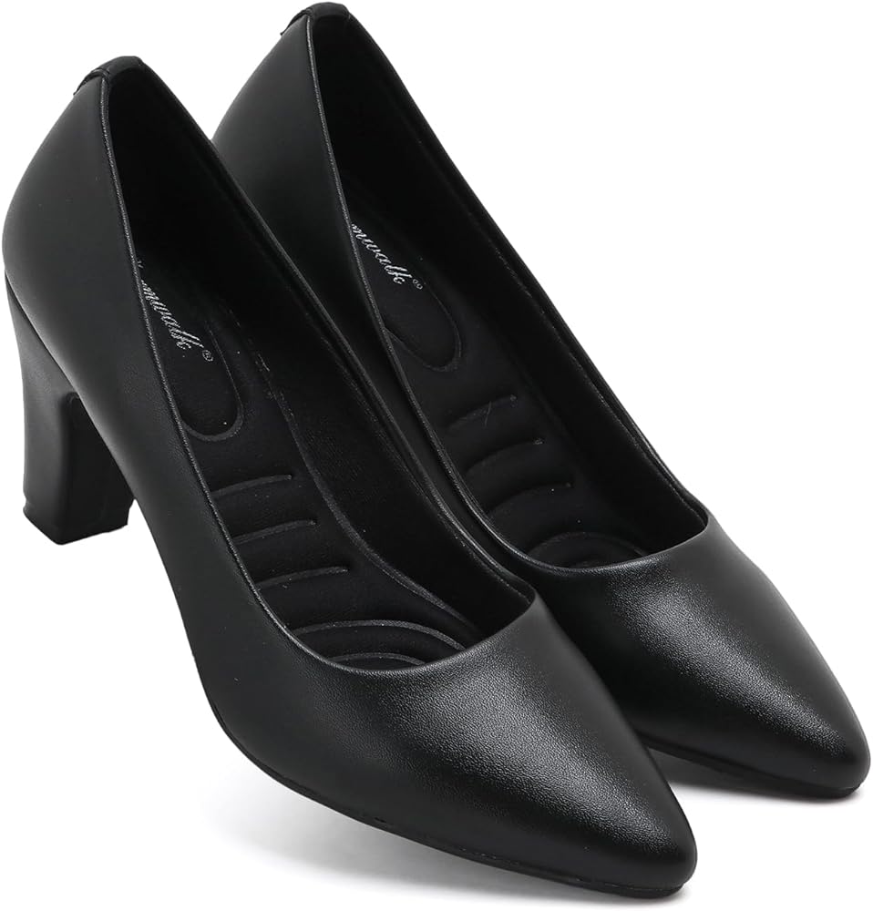 Women Black Closed Toe Elegant Office Wear Heels