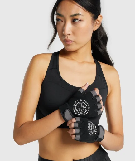 Women Black Grip Protection Weightlifting Gym Gloves