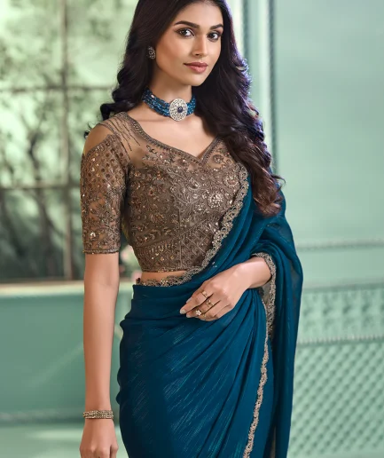 Women Gold Wedding Wear Silk Saree Bridal Style