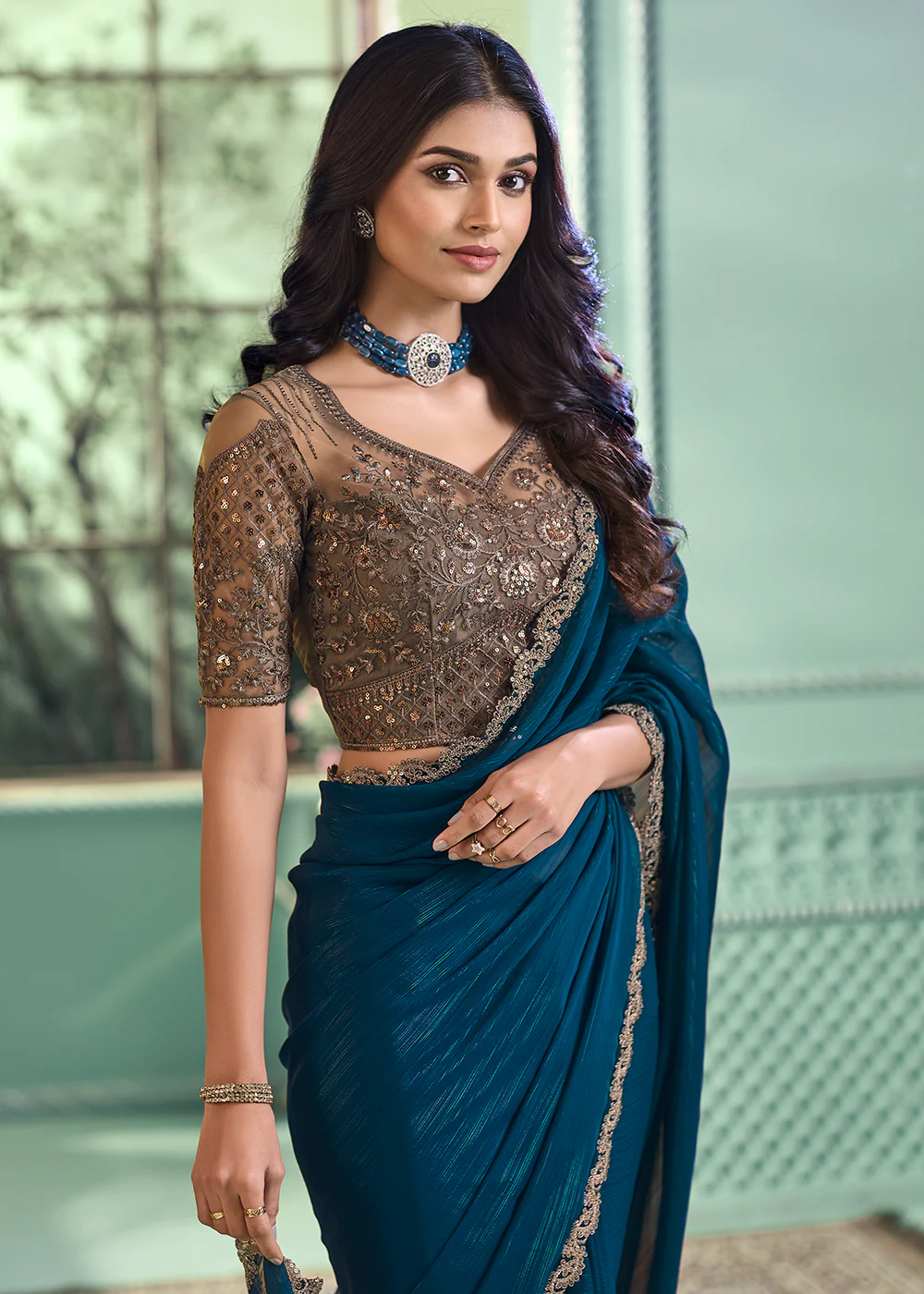 Women Gold Wedding Wear Silk Saree Bridal Style