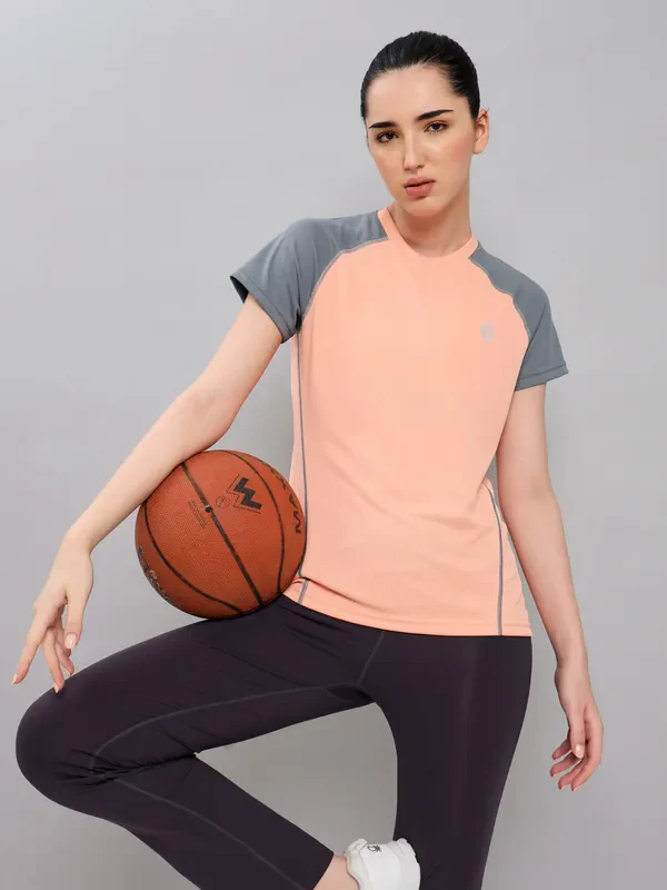 Women Peach Dry Fit Sports Training TShirt