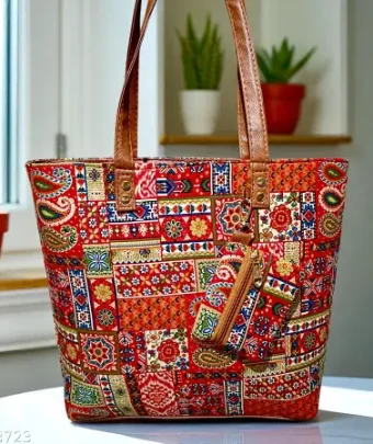 Women Multicolor Ethnic Print Traditional Style Handbag
