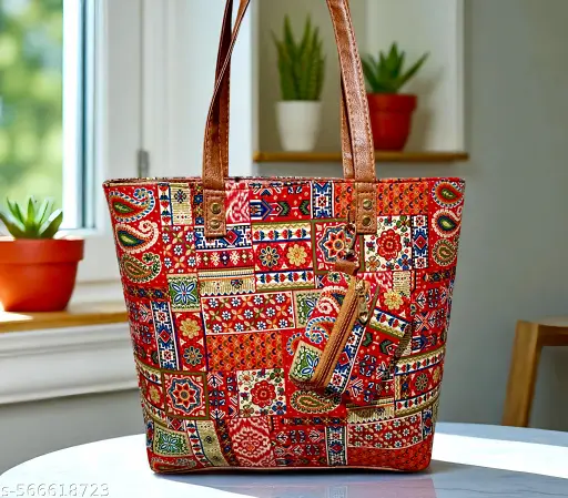 Women Multicolor Ethnic Print Traditional Style Handbag