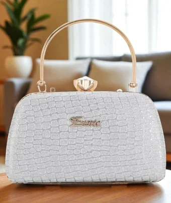 Women Black Glitter Embellished Premium Party Wear Clutch