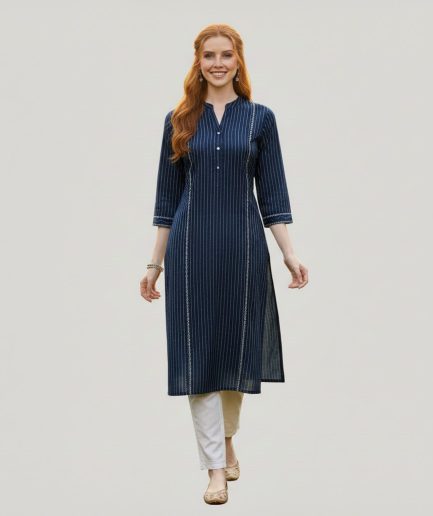 Women Navy Blue Office Wear Straight Kurti