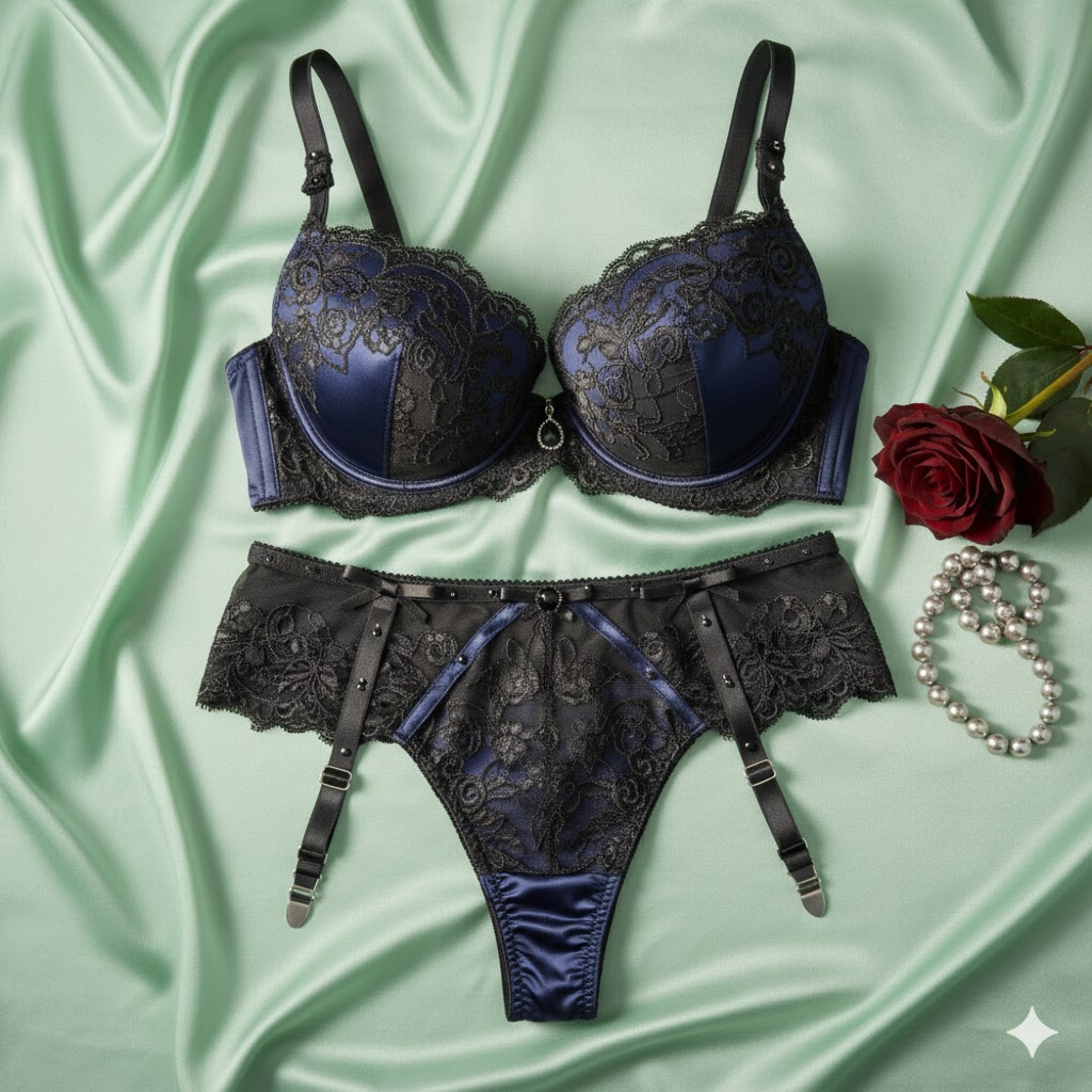 Women Emerald Green Luxury Lace Premium Designer Lingerie - Image 3
