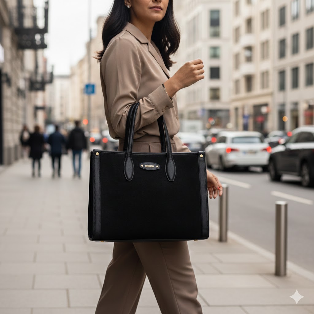 Women Black Structured Professional Office Use Handbag - Image 2