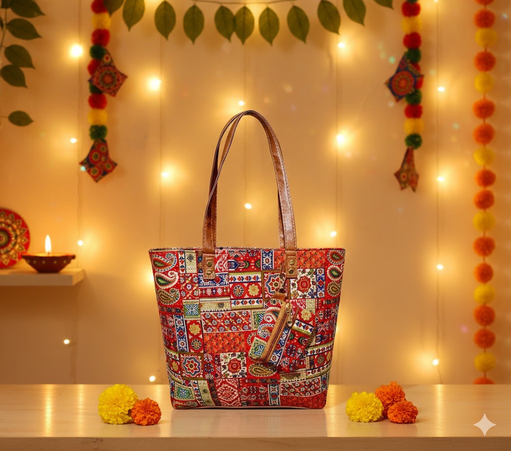 Women Multicolor Ethnic Print Traditional Style Handbag - Image 3