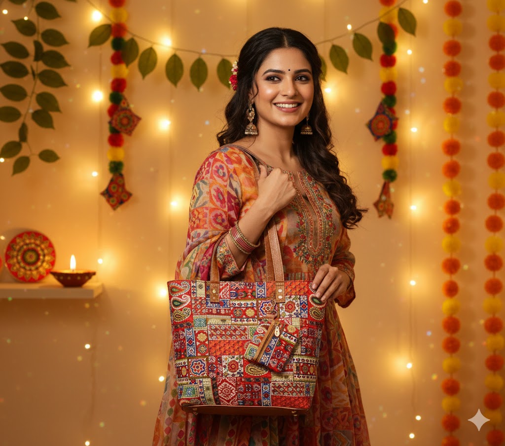 Women Multicolor Ethnic Print Traditional Style Handbag - Image 2