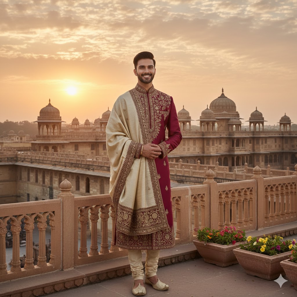Maroon Festive Kurta Traditional Wedding Ethnic Wear Men - Image 2