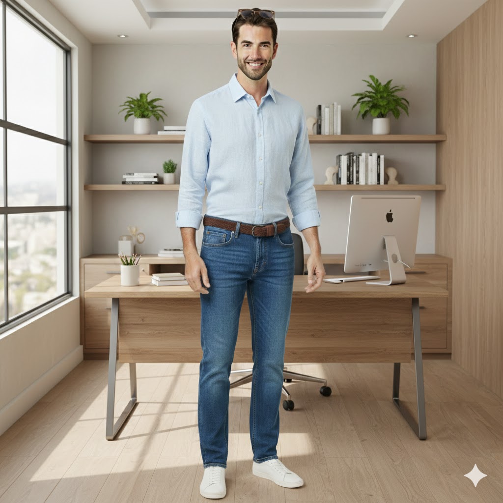 Blue Regular Fit Denim Jeans Everyday Comfort Wear Men - Image 3