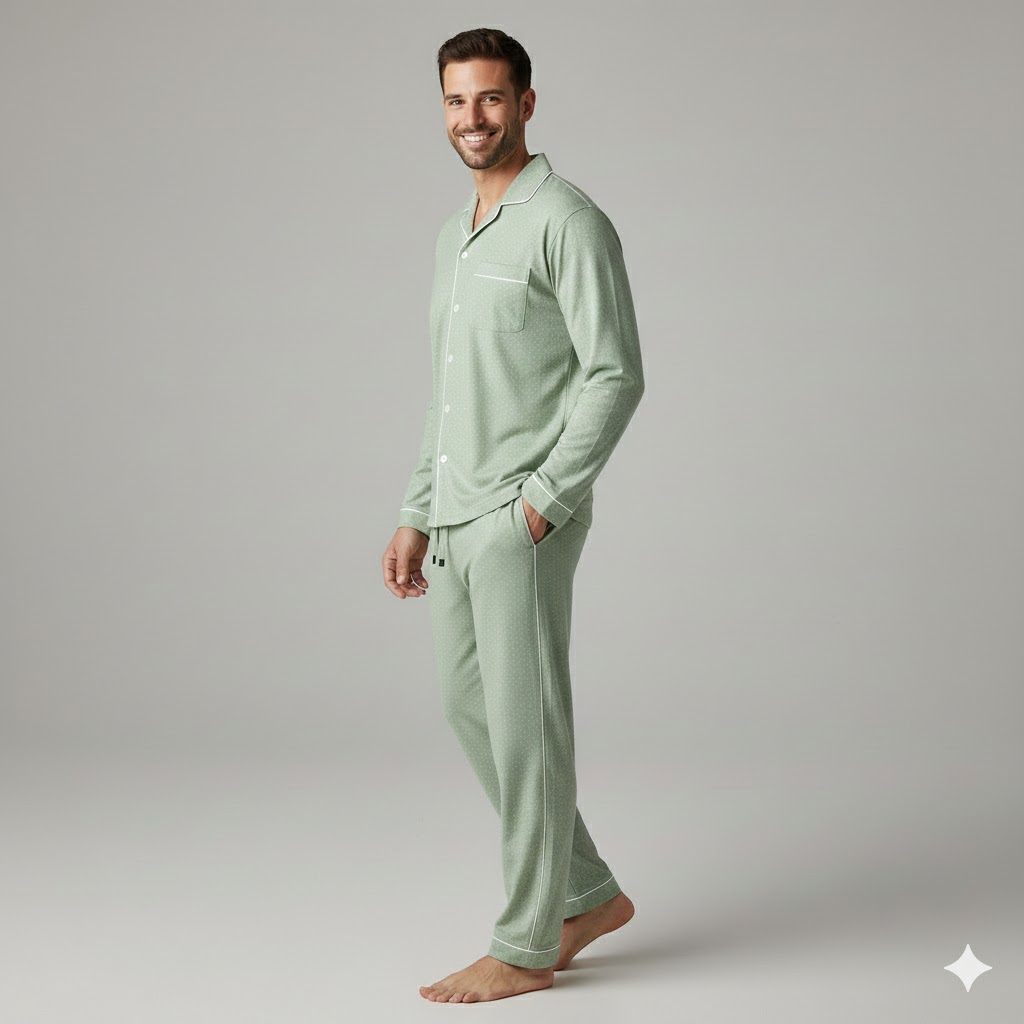 Men Pyjama Set Soft Cotton Relaxed Lounge Sleepwear - Image 3