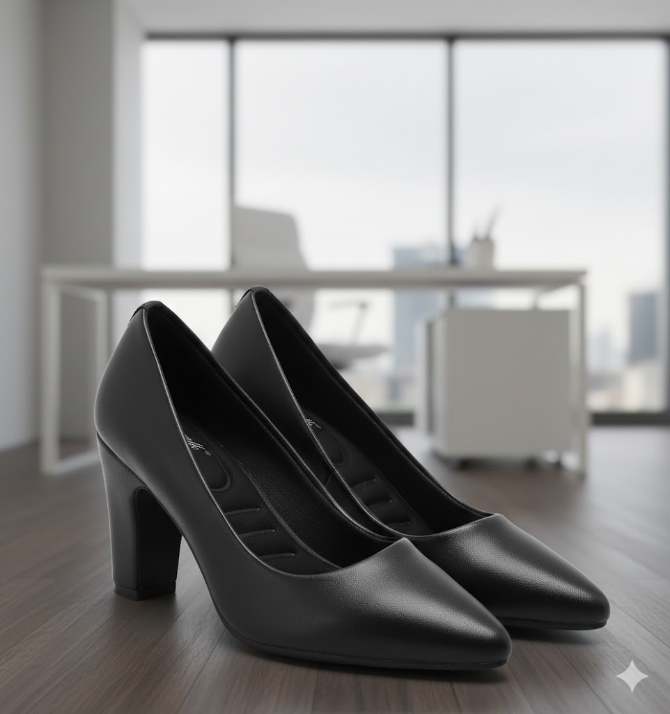 Women Black Closed Toe Elegant Office Wear Heels - Image 3
