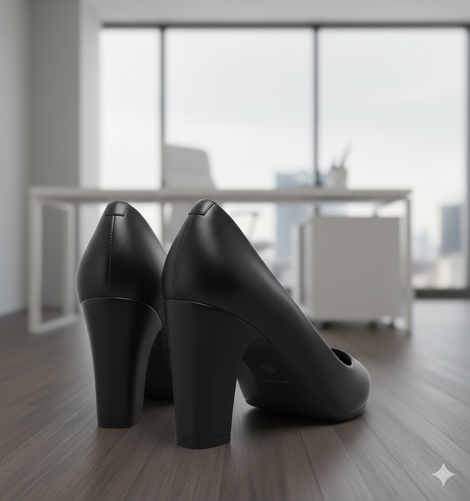 Women Black Closed Toe Elegant Office Wear Heels - Image 2