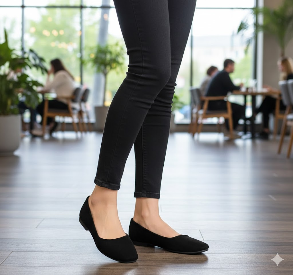 Women Black Slip On Lightweight Everyday Comfort Flats - Image 3