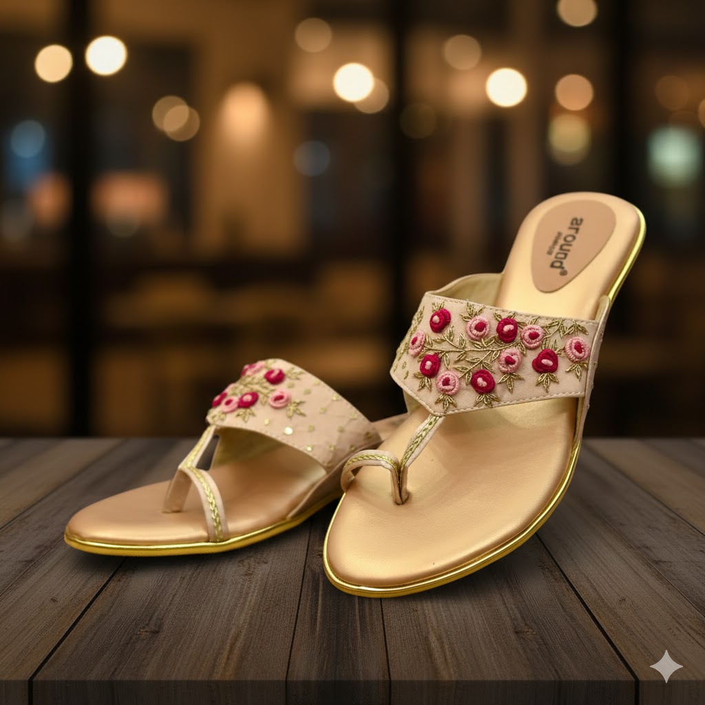 Women Brown Kolhapuri Traditional Handmade Ethnic Flat Chappals - Image 4