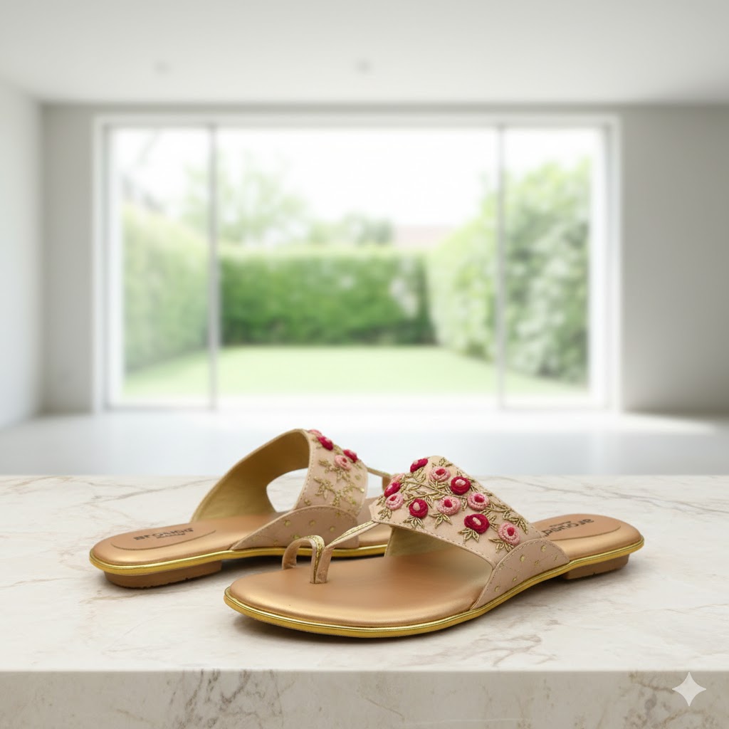 Women Brown Kolhapuri Traditional Handmade Ethnic Flat Chappals - Image 3
