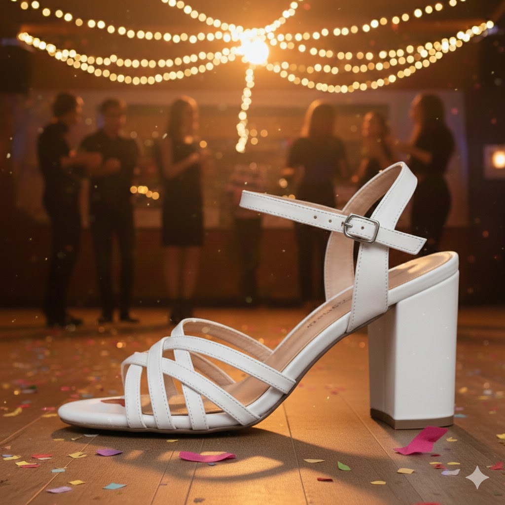 Women White Trendy Party Wear Elegant Block Heel Sandals - Image 2