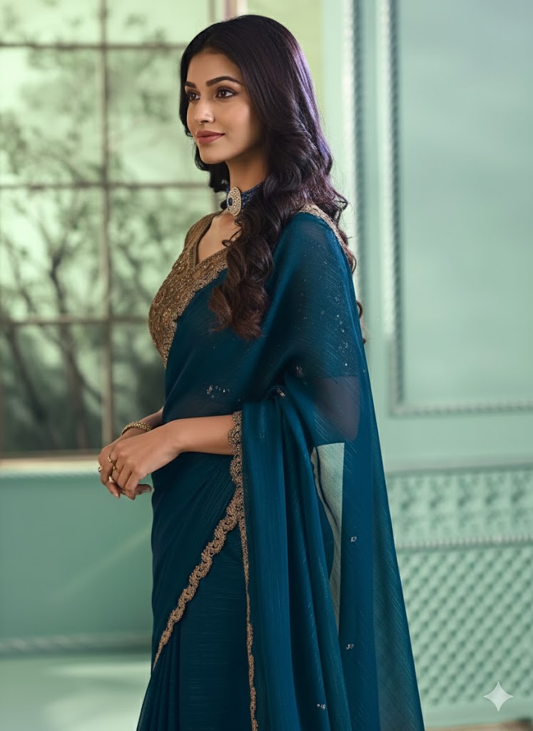 Women Gold Wedding Wear Silk Saree Bridal Style - Image 4