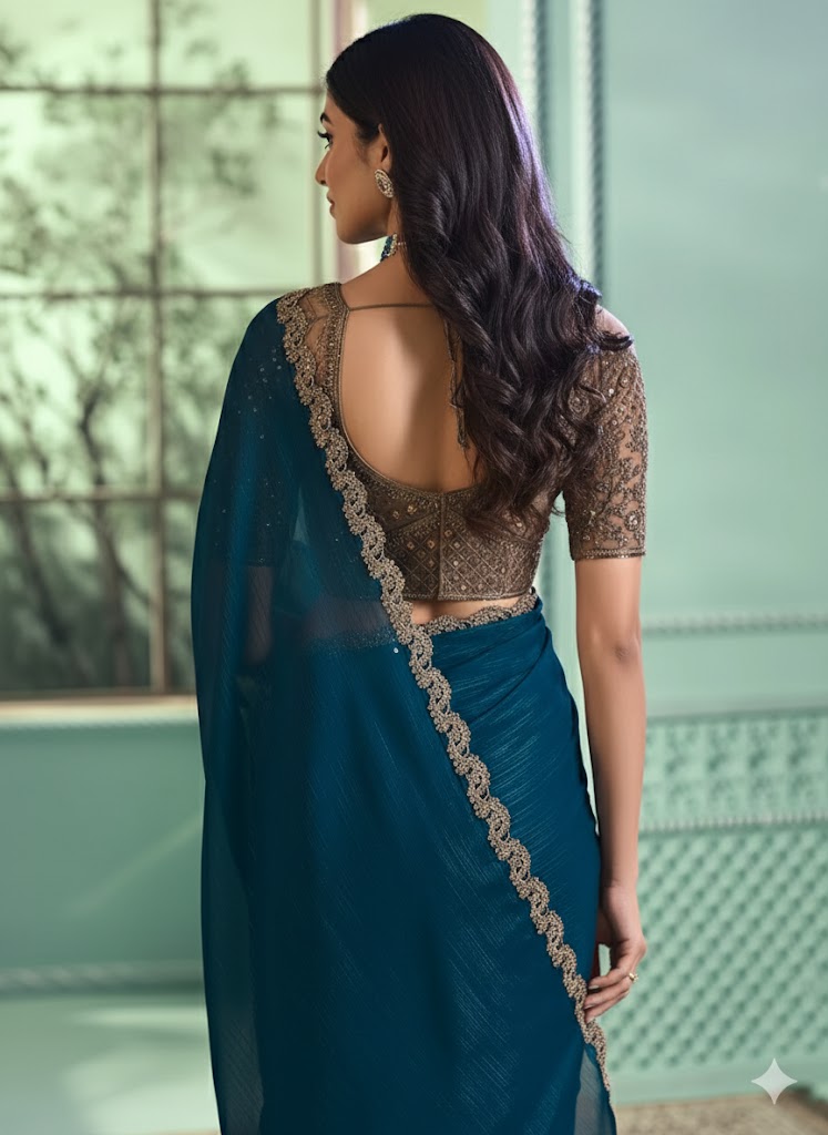 Women Gold Wedding Wear Silk Saree Bridal Style - Image 2