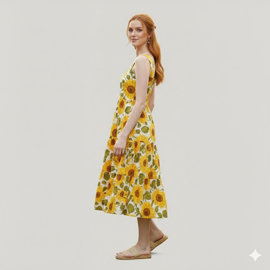 Women Green Solid Summer Flared Casual Dress - Image 4