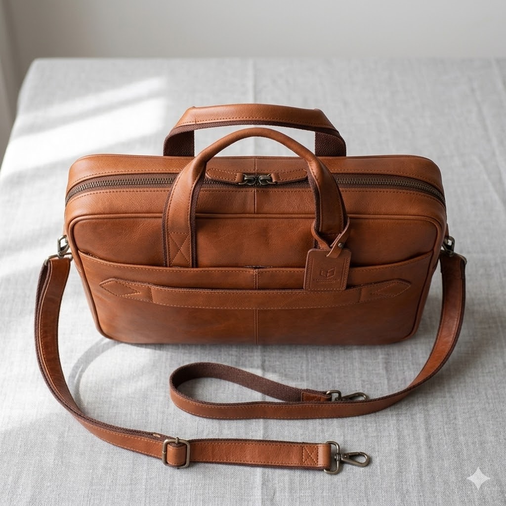 Brown Daily Use Leather Hand Bag For Men - Image 2