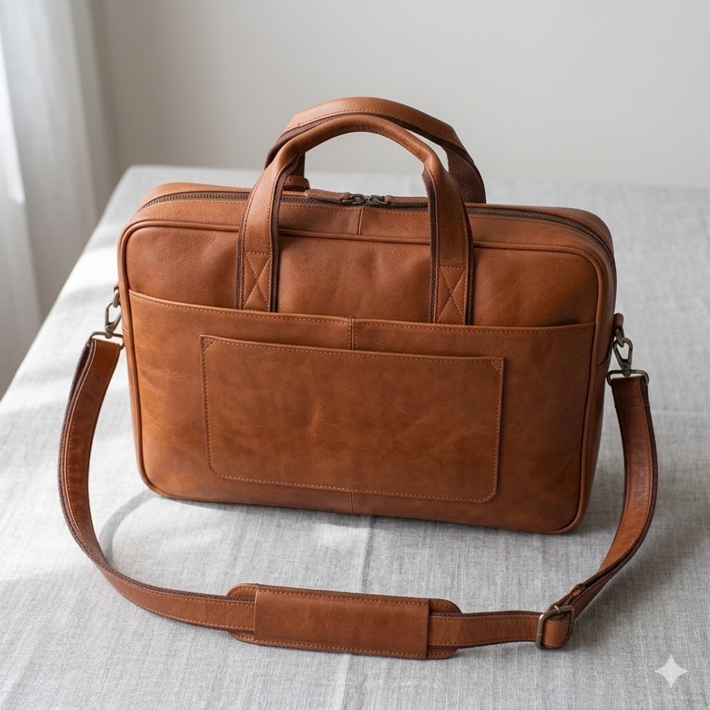 Brown Daily Use Leather Hand Bag For Men - Image 3