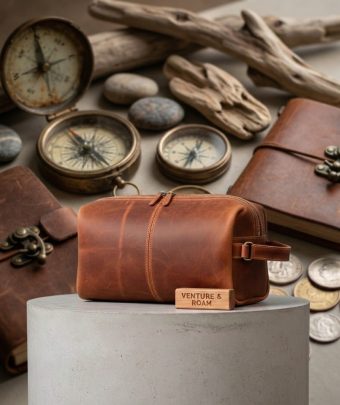 Brown Leather Accessories Utility Pouch Bag For Men