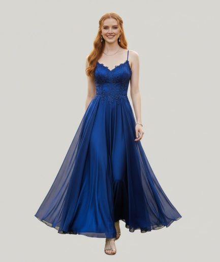 Women Royal Blue Party Wear Flared Gown