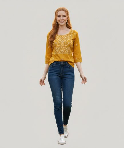 Women Cream Solid Cotton Casual Daily Top
