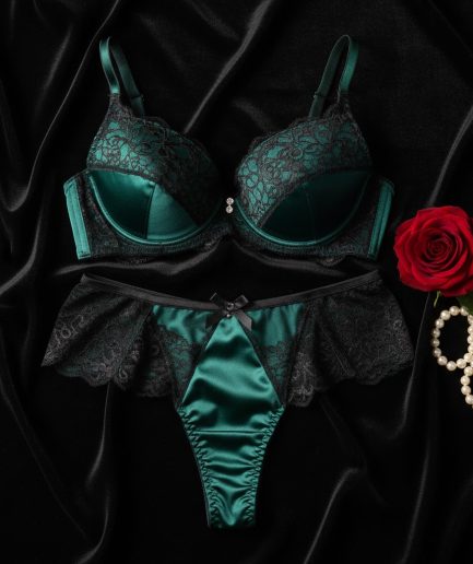 Women Black Lace Elegant Premium Designer Lingerie Set