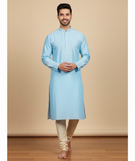 Sky Blue Cotton Ethnic Dress Comfortable Daily Wear Men