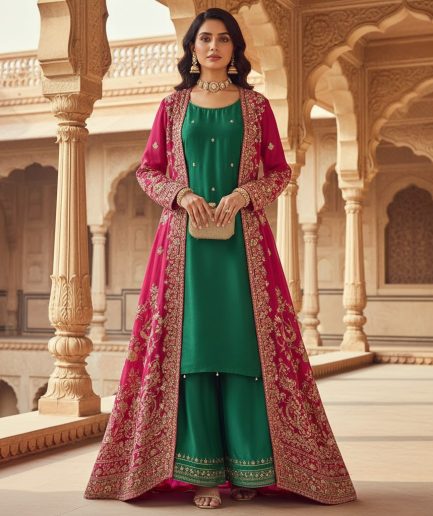 Women Green Ethnic Wear Kurti Pant Combo