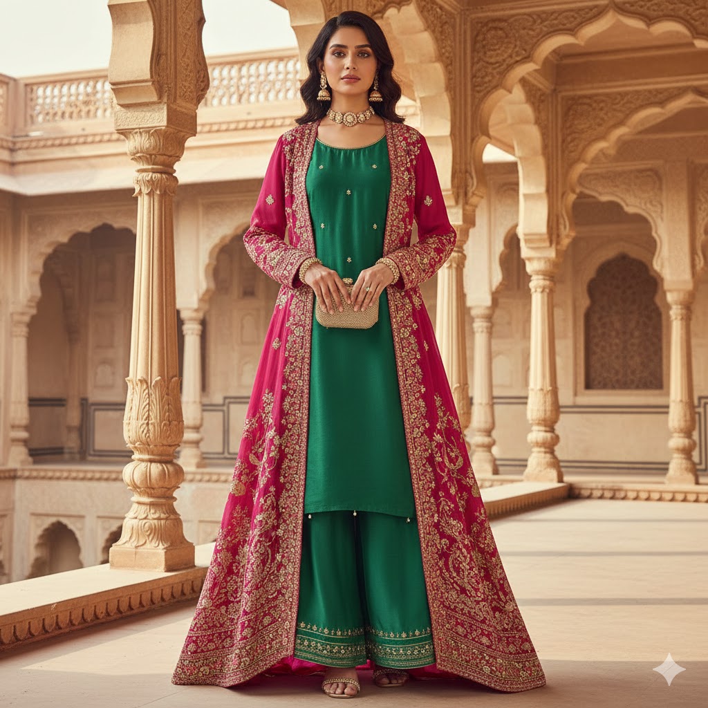 Women Green Ethnic Wear Kurti Pant Combo