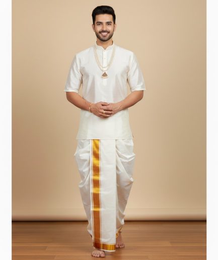 White Traditional Dhoti South Indian Cultural Wear Men