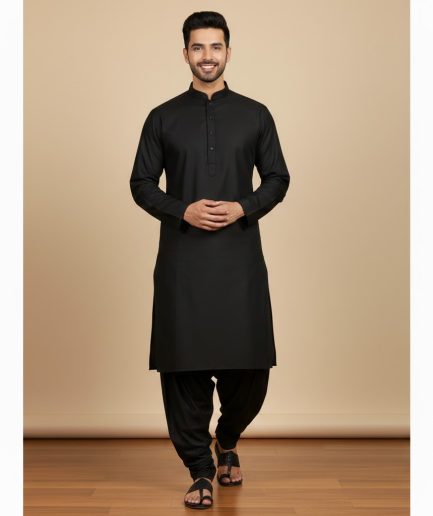 Black Pathani Suit Traditional Muslim Ethnic Wear Men