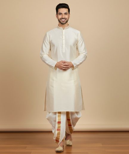 White Dhoti Kurta Set Traditional South Indian Wear Men
