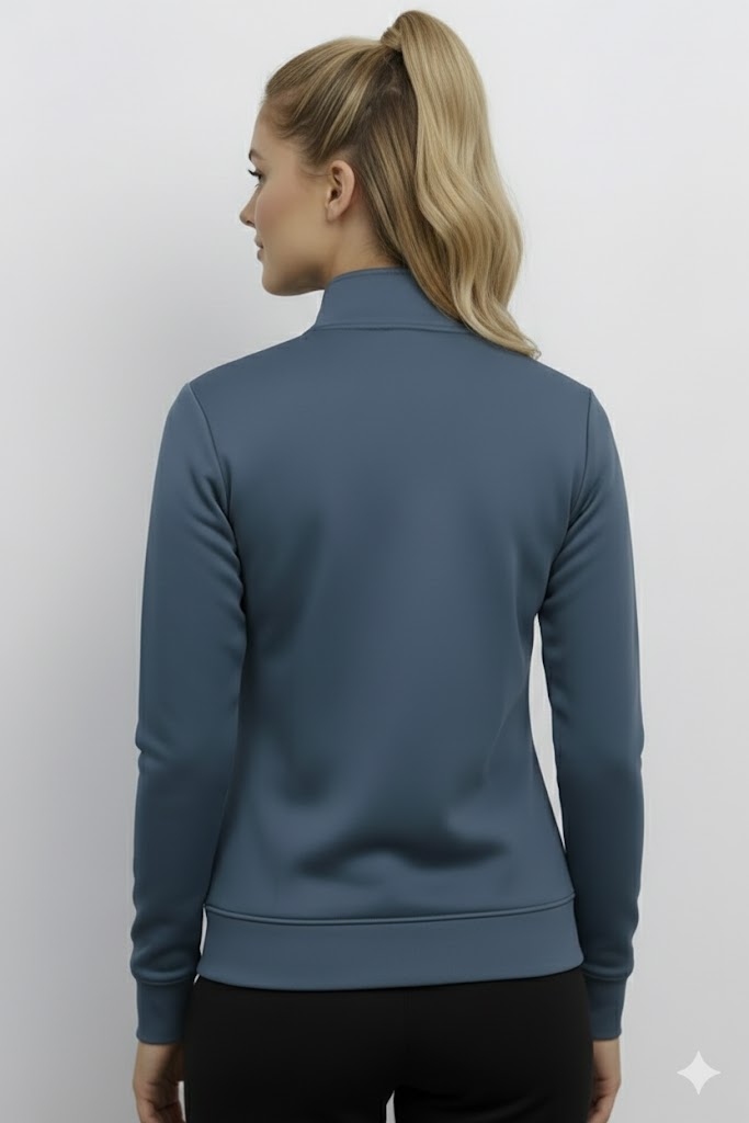 Women Blue Zippered Fitness Training Sports Jacket - Image 2