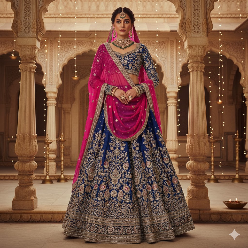 Women Red Gold Lehenga Choli Traditional Bridal Wear