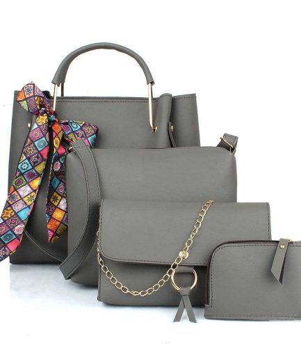 Women Grey Spacious Matching Stylish Handbag Combo Set