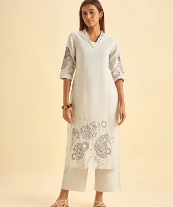 Ivory Lyocel Kurti With Embroidery