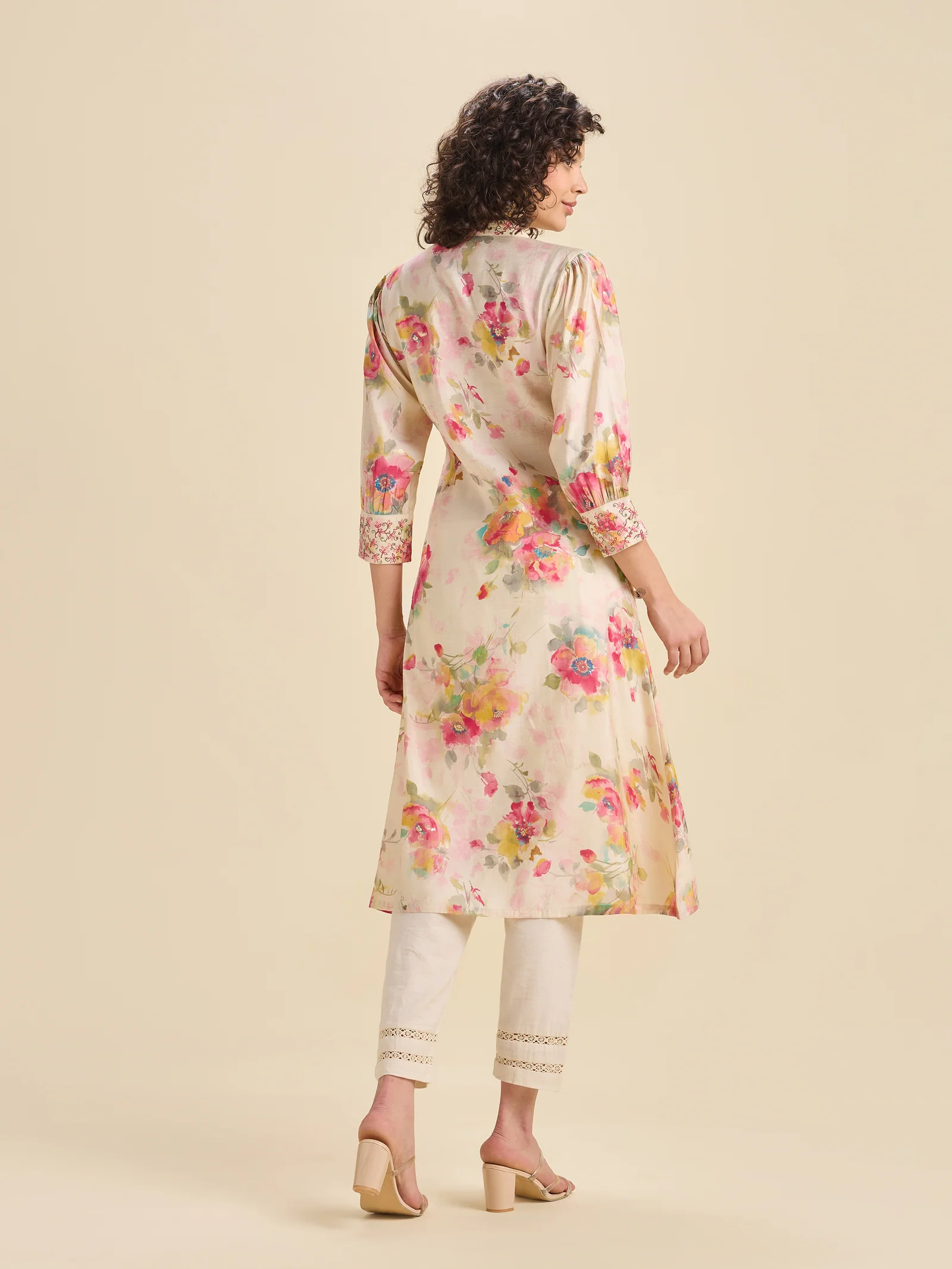 Multi Coloured Modal Chanderi Printed Kurti With Sequins Embroidery - Image 4