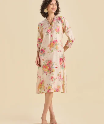 Multi Coloured Modal Chanderi Printed Kurti With Sequins Embroidery