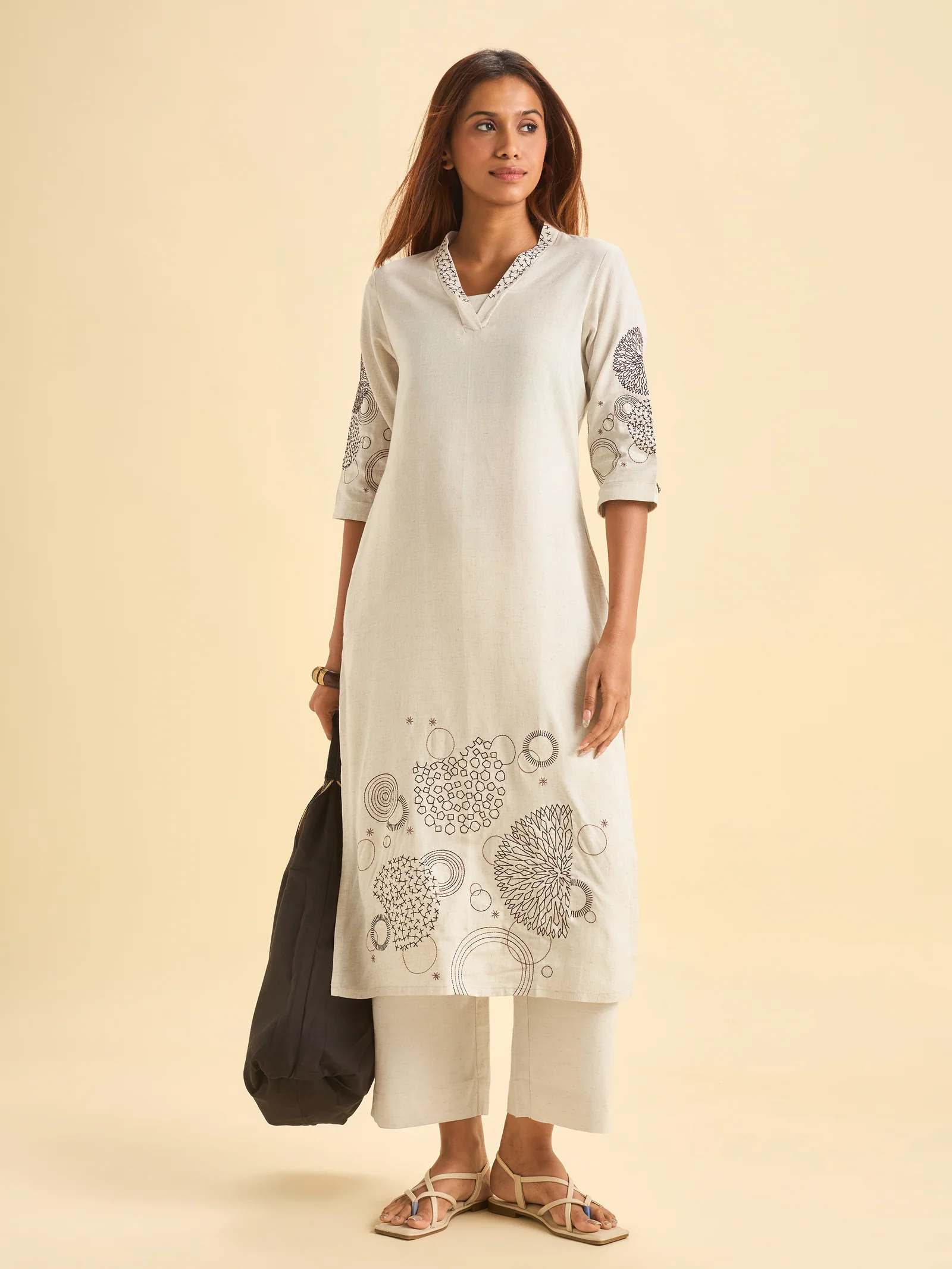 Ivory Lyocel Kurti With Embroidery - Image 3