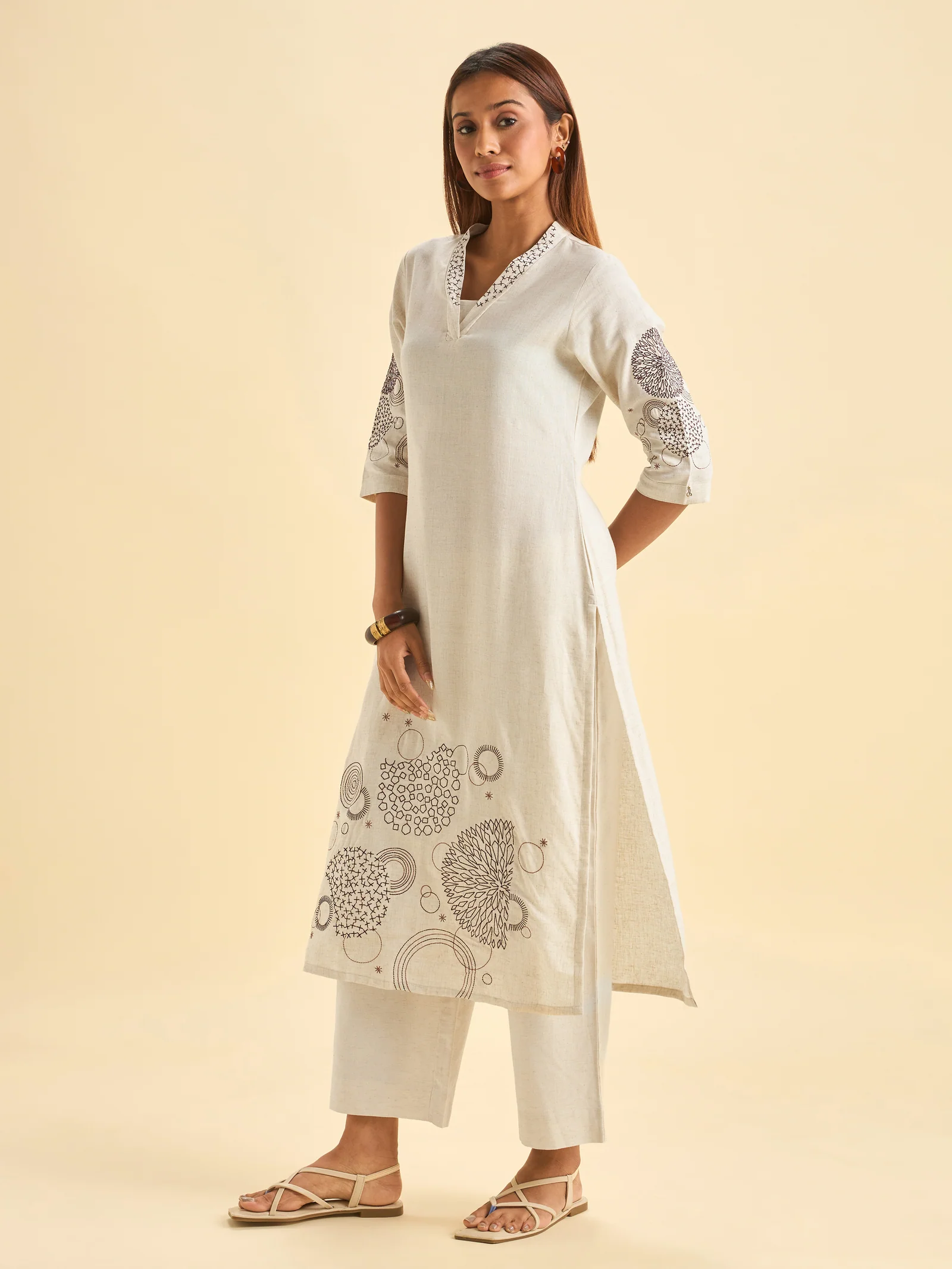 Ivory Lyocel Kurti With Embroidery - Image 2