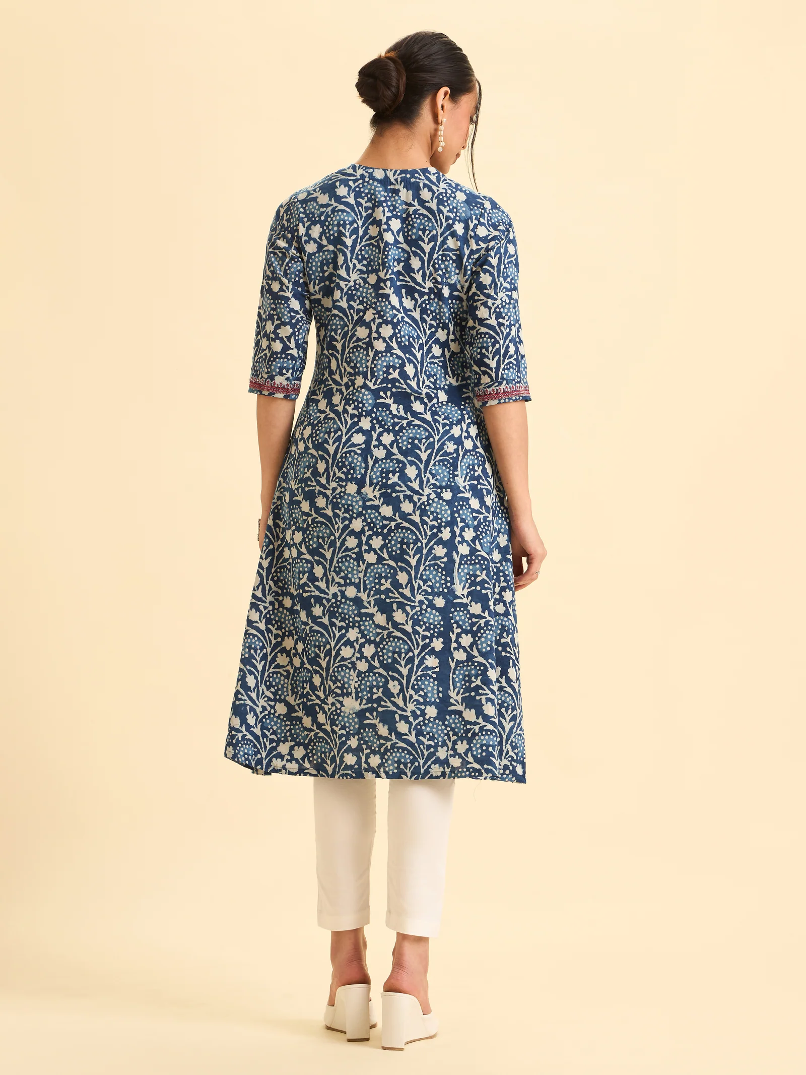 Indigo Blue Pure Cotton Printed Kurti With Embroidery And Sequins Work - Image 4