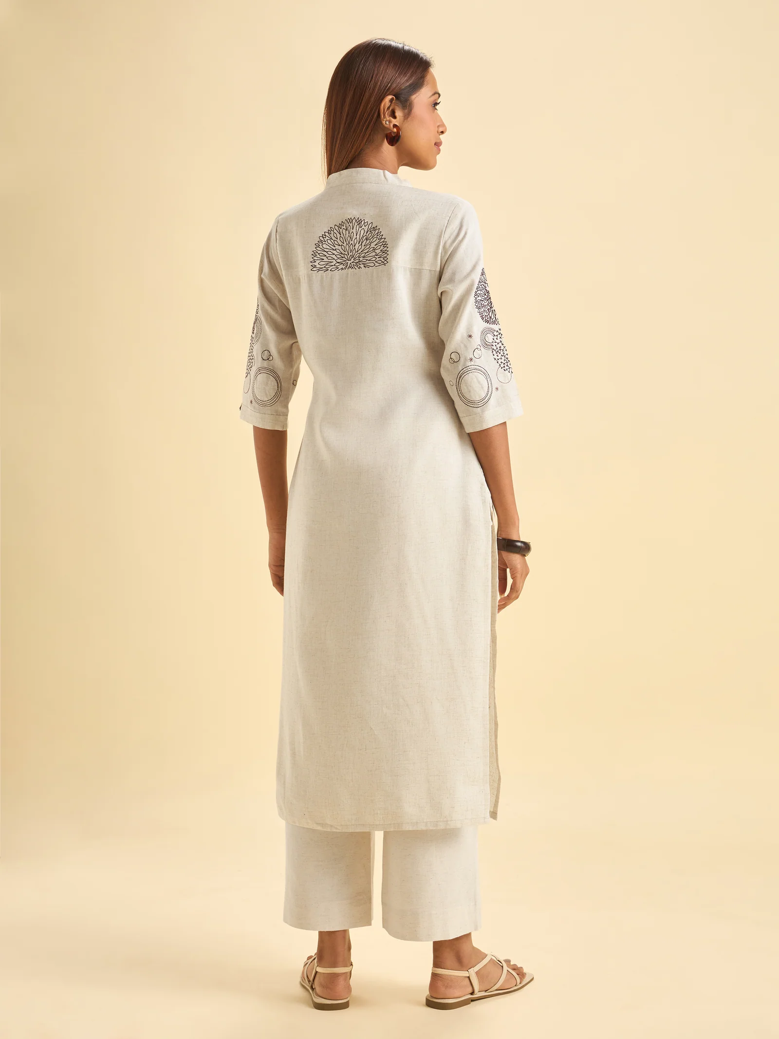 Ivory Lyocel Kurti With Embroidery - Image 4