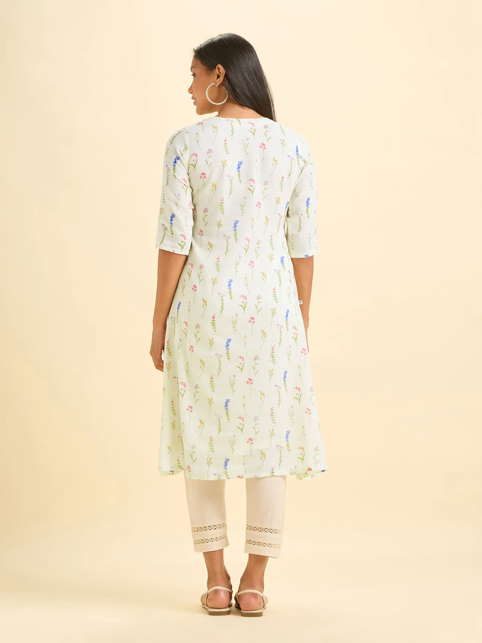 Ivory Pure Cotton Printed Flared Kurti - Image 4