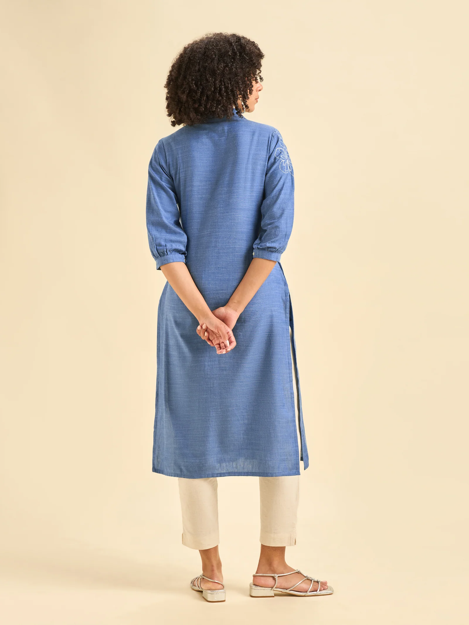 Blue Cotton Viscose Kurti With Embroidery - Image 3